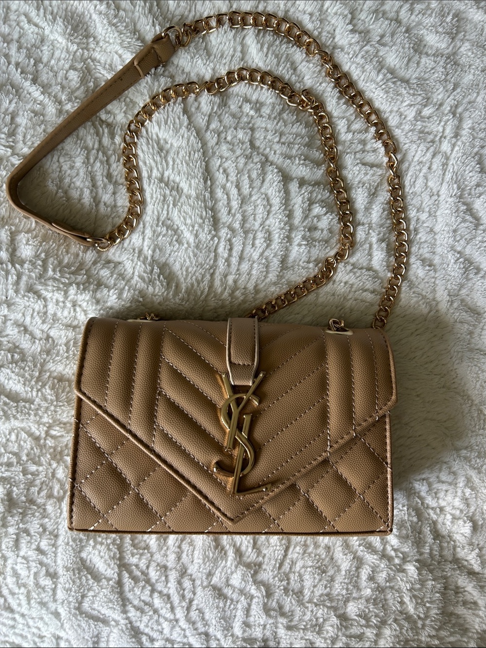 Saint Laurent Tan Quilted Leather Chain Crossbody Bag